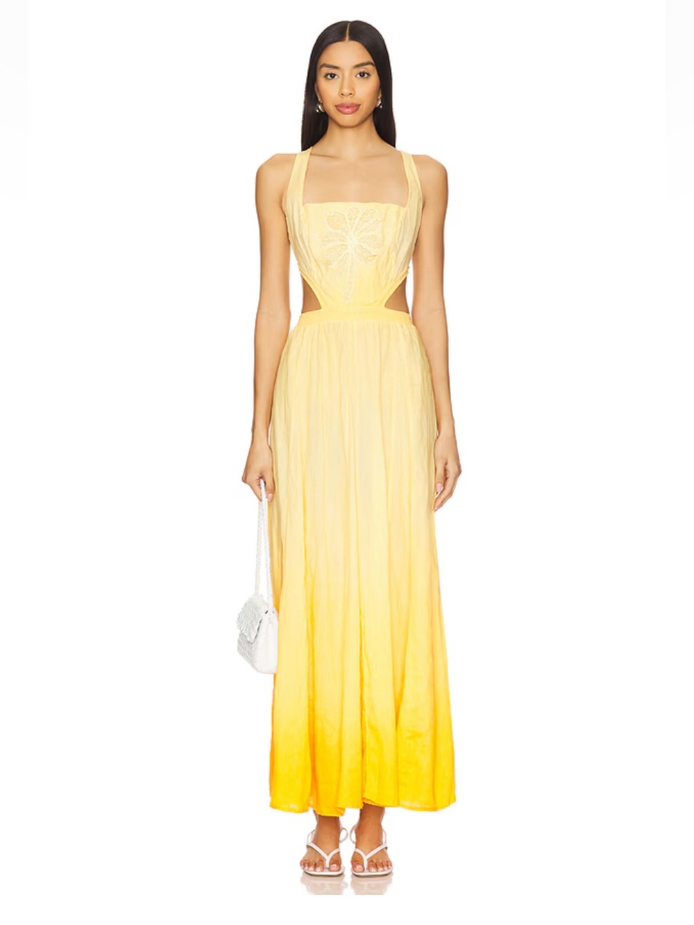 Maaji Boho Sunrise Yellow Ombre Linen Dress Sz M NWT